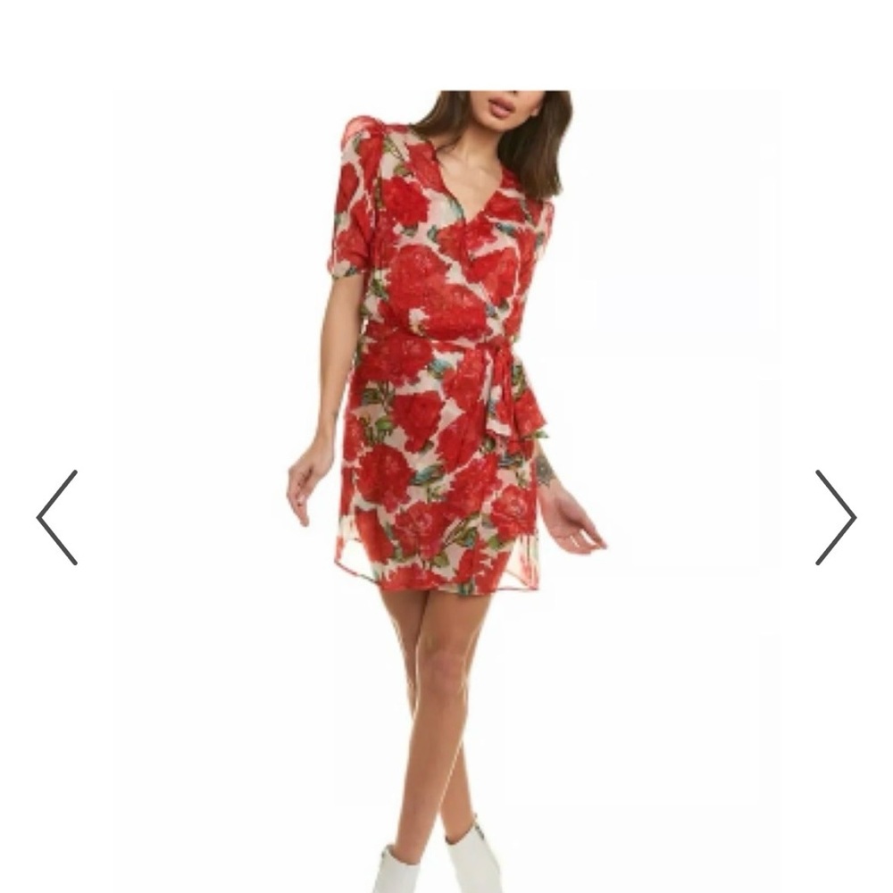 The Kooples Red Floral Puff-Sleeve Mini Dress